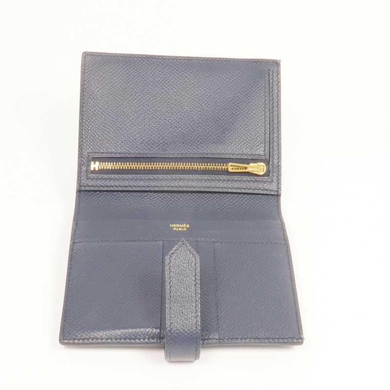 HERMES Epsom皮革Bearn Compact Wallet金扣錢包Bleu Nuit-16