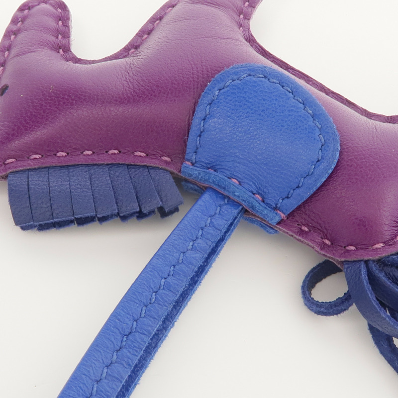 HERMES Milo皮革Rodeo PM掛飾Violet/Bleu Saphir-3