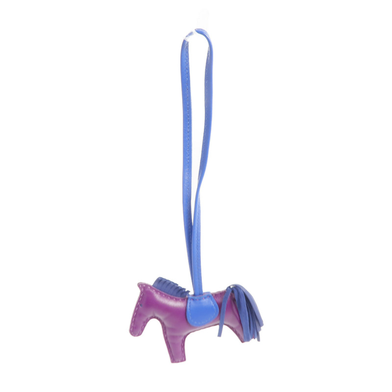 HERMES Milo皮革Rodeo PM掛飾Violet/Bleu Saphir-5