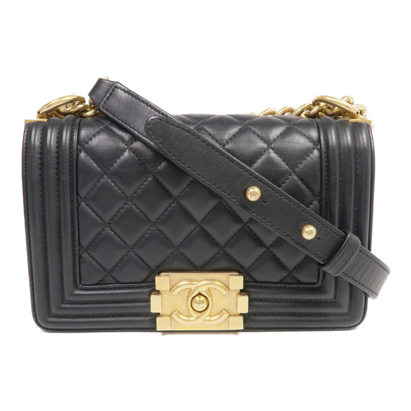CHANEL 羊皮皮革Boy 20金扣鏈帶肩背袋-0