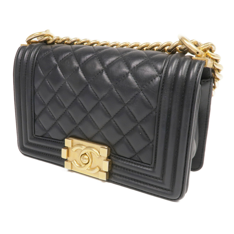 CHANEL 羊皮皮革Boy 20金扣鏈帶肩背袋-2