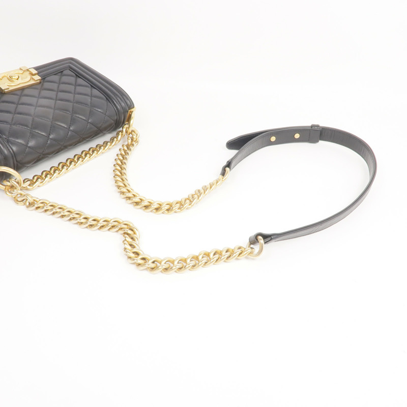 CHANEL 羊皮皮革Boy 20金扣鏈帶肩背袋-4
