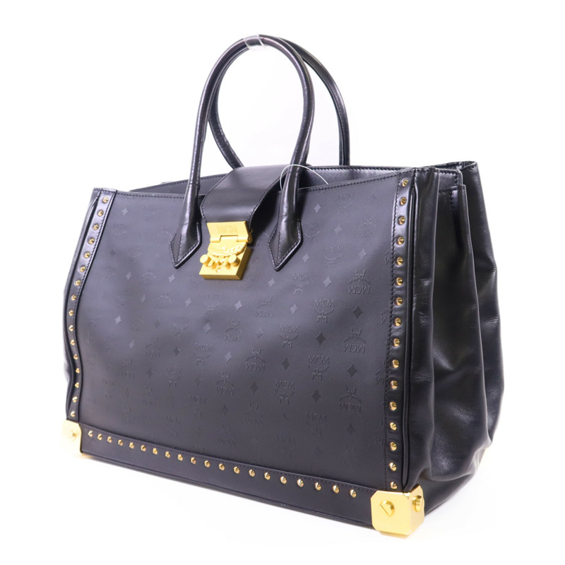 MCM 塗層帆布/牛皮皮革Visetos金扣手挽袋-2