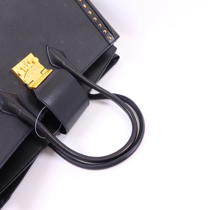 MCM 塗層帆布/牛皮皮革Visetos金扣手挽袋-4