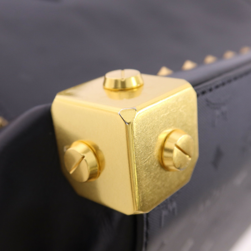 MCM 塗層帆布/牛皮皮革Visetos金扣手挽袋-12