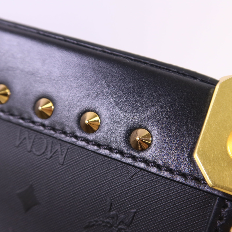 MCM 塗層帆布/牛皮皮革Visetos金扣手挽袋-15