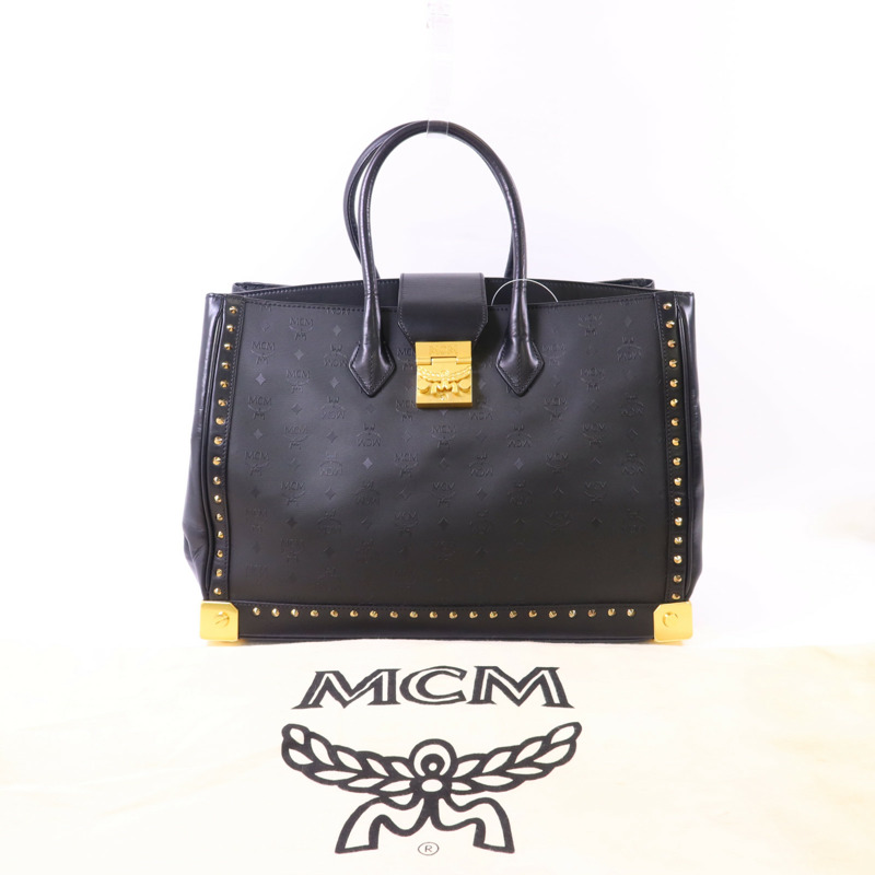 MCM 塗層帆布/牛皮皮革Visetos金扣手挽袋-17