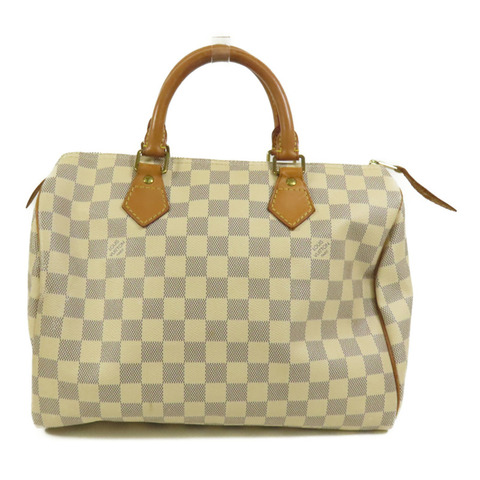 LOUIS VUITTON Damier Azur Speedy 30金扣手挽袋白色