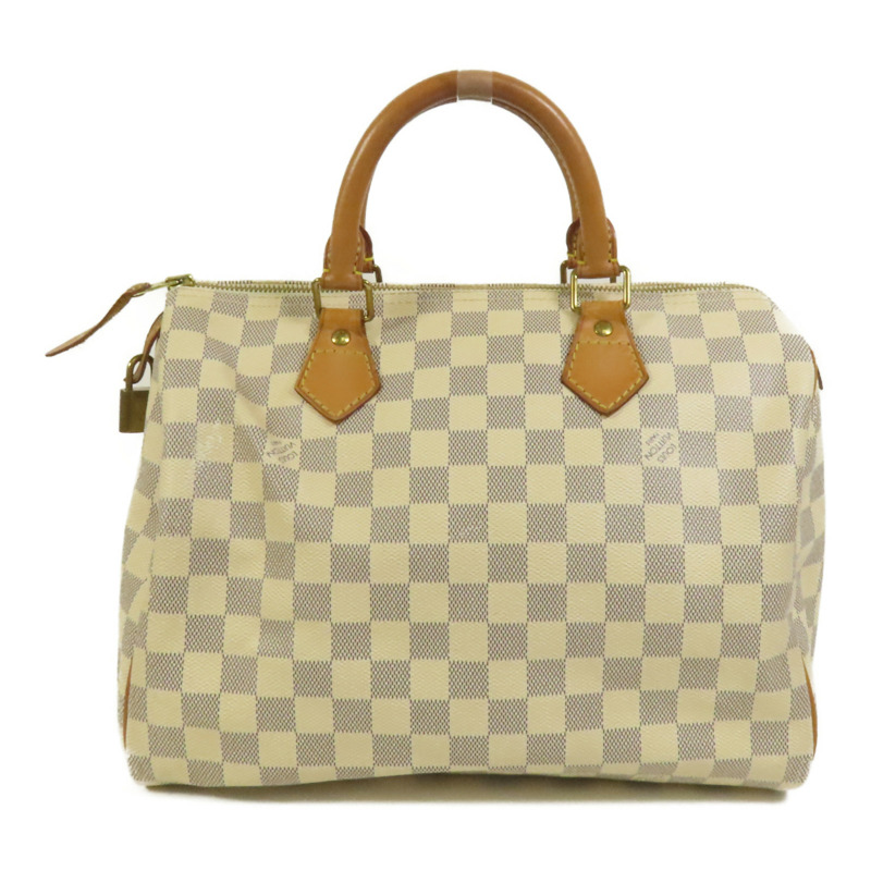 LOUIS VUITTON Damier Azur Speedy 30金扣手挽袋白色-1