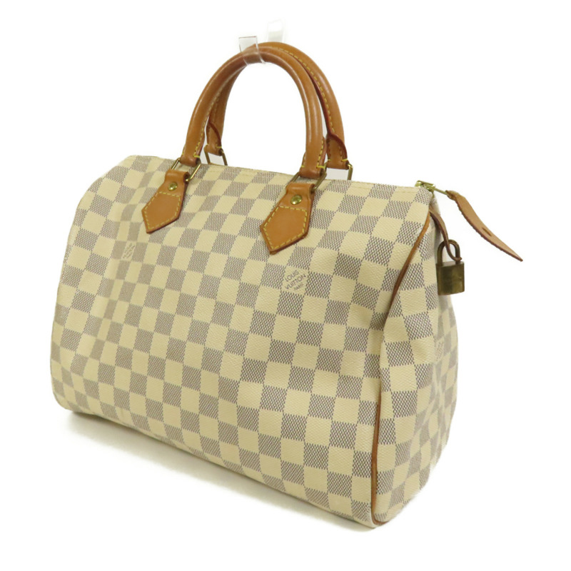 LOUIS VUITTON Damier Azur Speedy 30金扣手挽袋白色-2