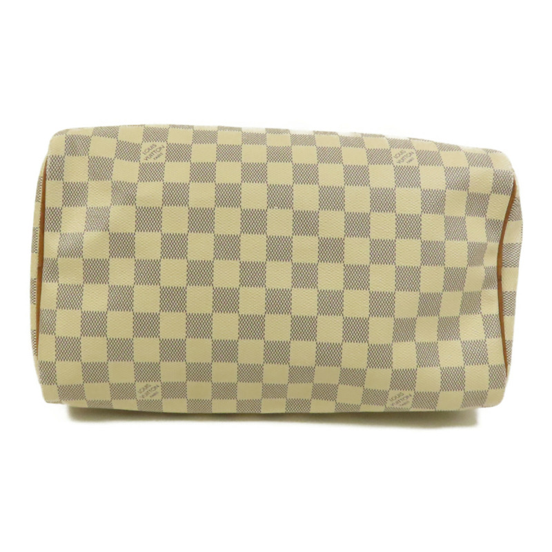 LOUIS VUITTON Damier Azur Speedy 30金扣手挽袋白色-3