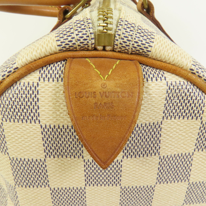 LOUIS VUITTON Damier Azur Speedy 30金扣手挽袋白色-5