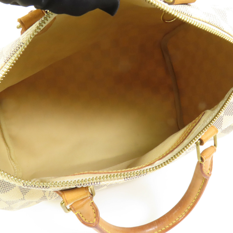 LOUIS VUITTON Damier Azur Speedy 30金扣手挽袋白色-7