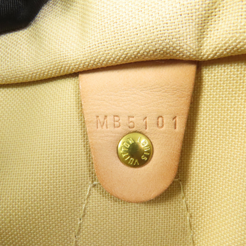 LOUIS VUITTON Damier Azur Speedy 30金扣手挽袋白色-8