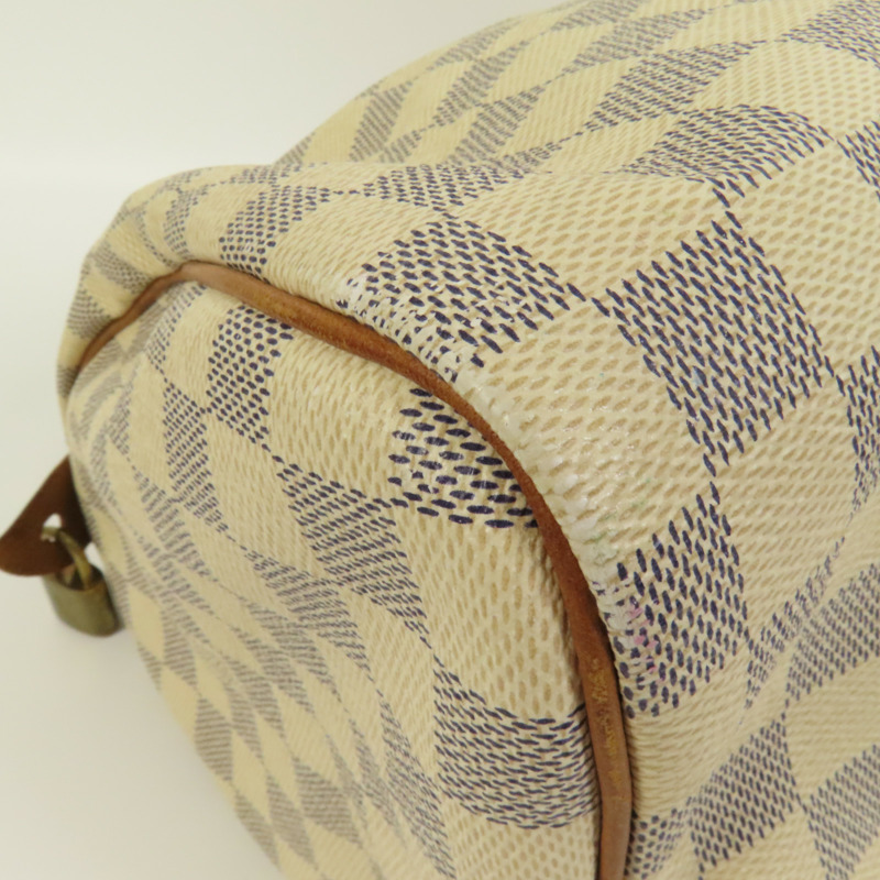 LOUIS VUITTON Damier Azur Speedy 30金扣手挽袋白色-9