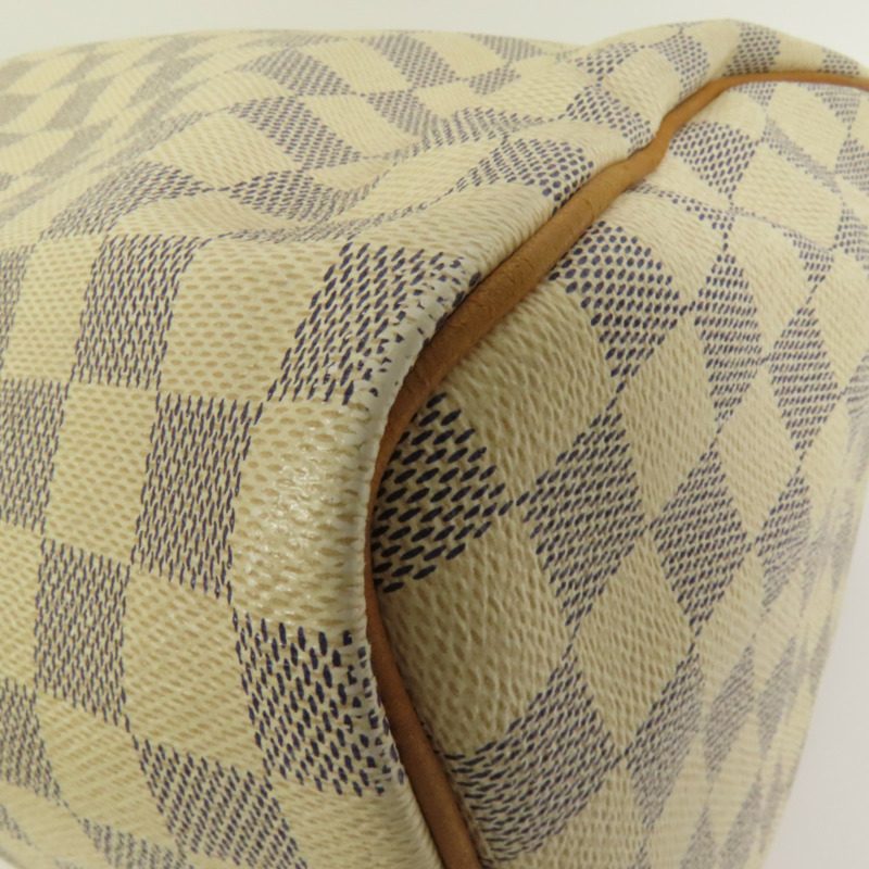 LOUIS VUITTON Damier Azur Speedy 30金扣手挽袋白色-10