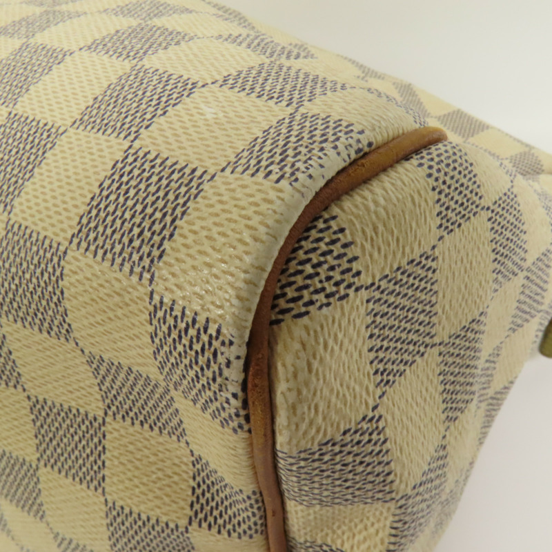 LOUIS VUITTON Damier Azur Speedy 30金扣手挽袋白色-11