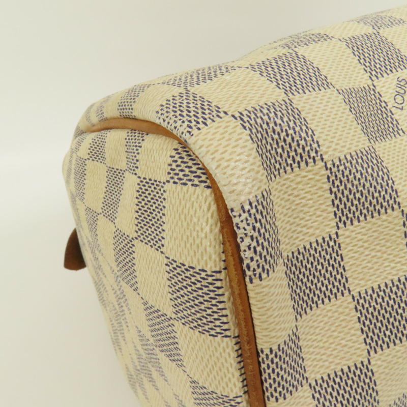 LOUIS VUITTON Damier Azur Speedy 30金扣手挽袋白色-12