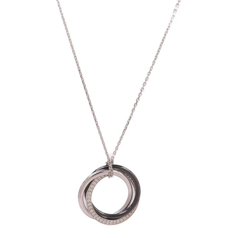 CARTIER 18K白金/陶瓷Trinity Necklace鑽石項鍊-0