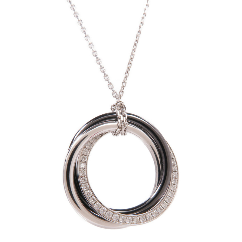 CARTIER 18K白金/陶瓷Trinity Necklace鑽石項鍊-2