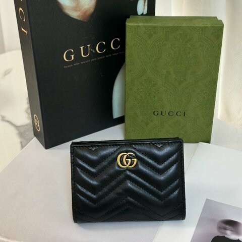 GUCCI Marmont雙折短夾 - 黑金