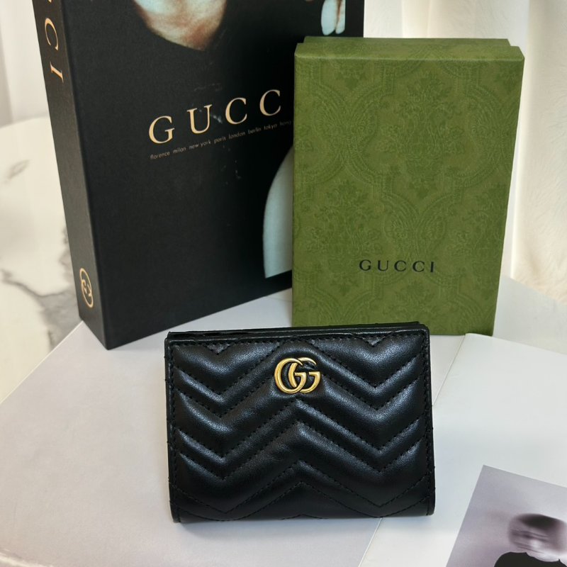 GUCCI Marmont雙折短夾 - 黑金-0