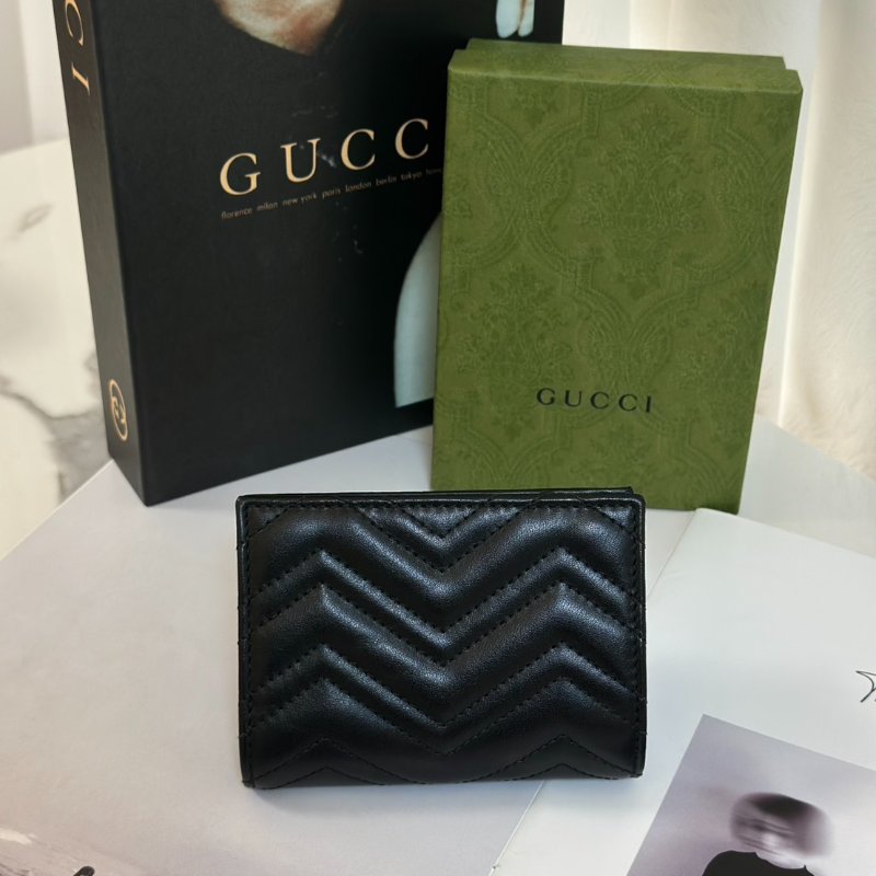 GUCCI Marmont雙折短夾 - 黑金-1