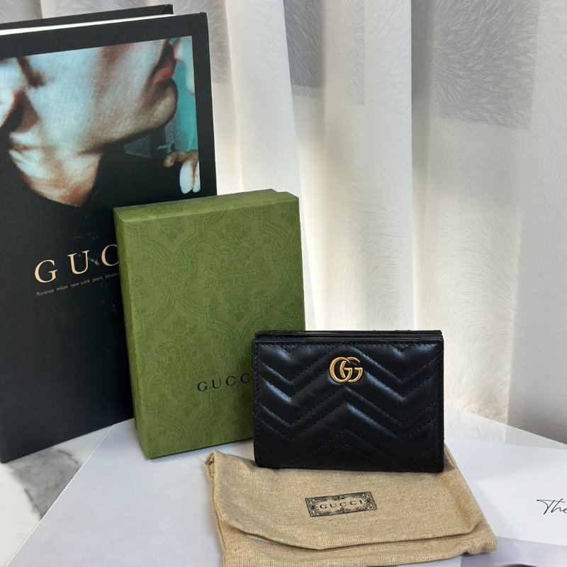 GUCCI Marmont雙折短夾 - 黑金-7