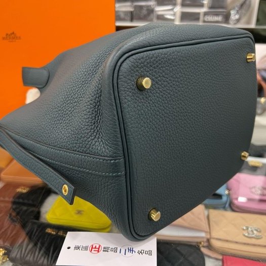 東區正精品㊣ HERMES PICOTIN 22 全新愛馬仕松柏綠色金釦水桶袋包鎖頭包手提包菜籃子 U刻 RZ5689-5