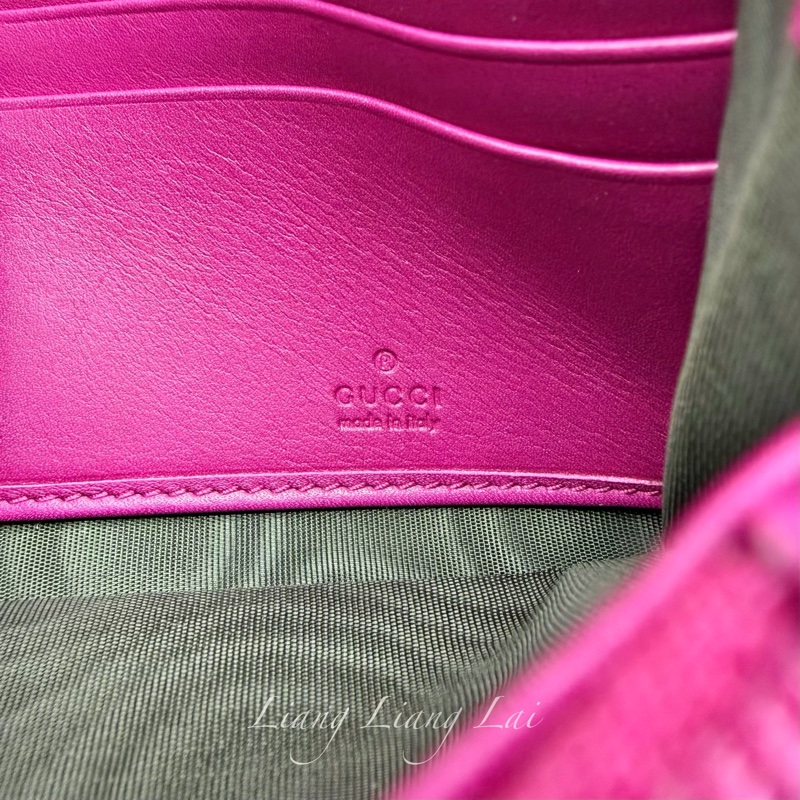 GUCCI 古馳Guccissima 壓紋瑰紅色翻蓋扣式長夾-2