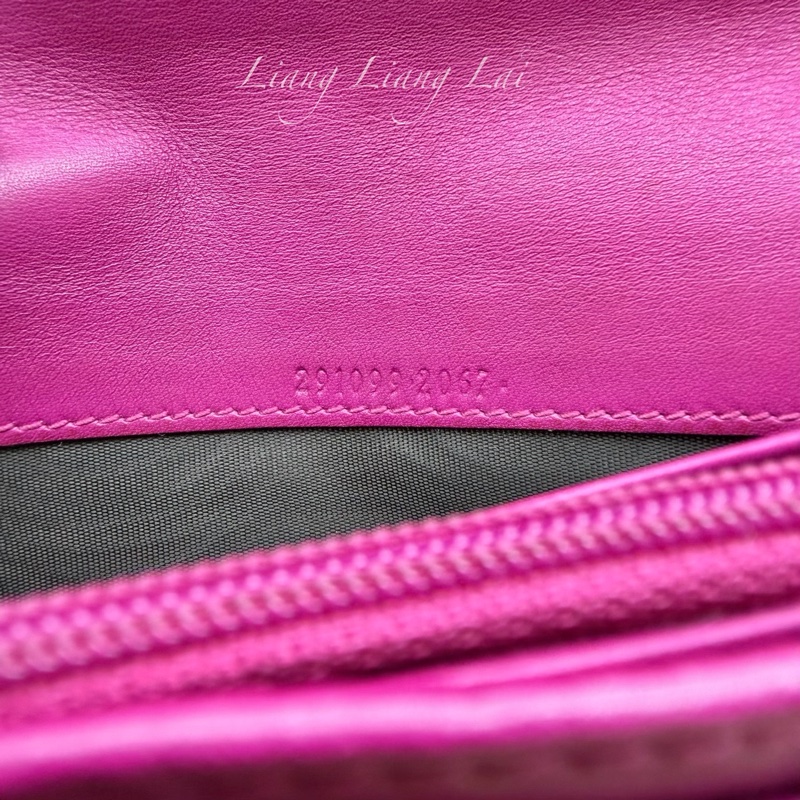 GUCCI 古馳Guccissima 壓紋瑰紅色翻蓋扣式長夾-3