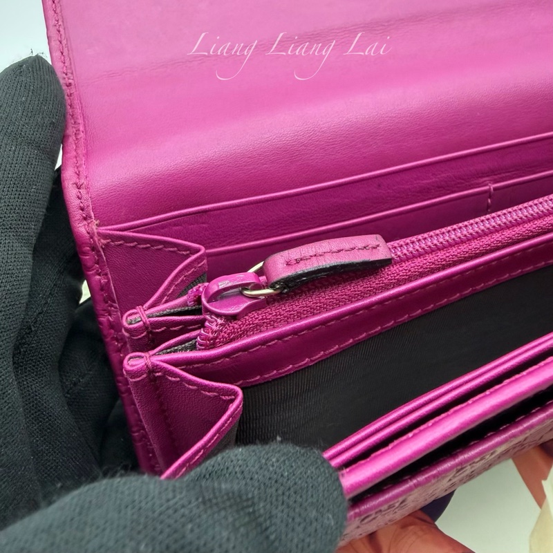 GUCCI 古馳Guccissima 壓紋瑰紅色翻蓋扣式長夾-10