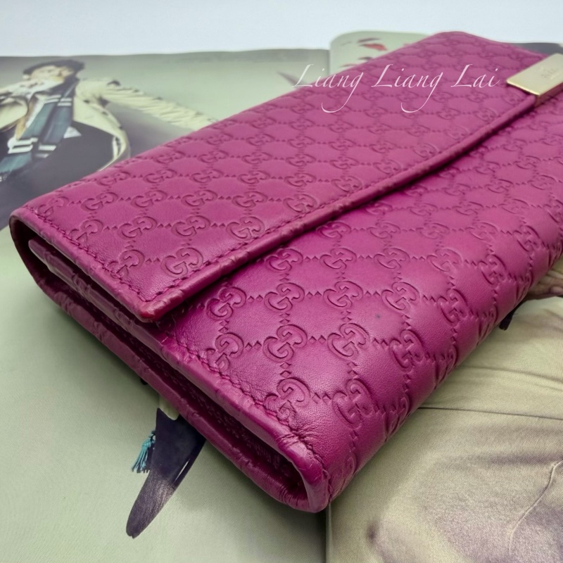 GUCCI 古馳Guccissima 壓紋瑰紅色翻蓋扣式長夾-24