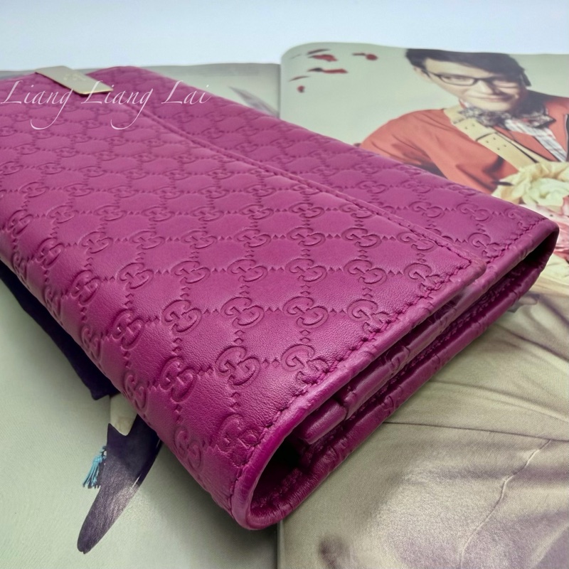 GUCCI 古馳Guccissima 壓紋瑰紅色翻蓋扣式長夾-25