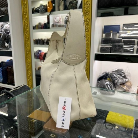 東區正精品㊣TODS 白色小牛皮HOBO拉鍊肩背包 RZ5693-1