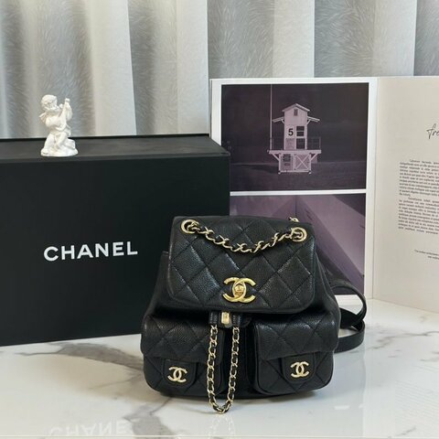 CHANEL Duma青蛙後背包 - 小號黑金