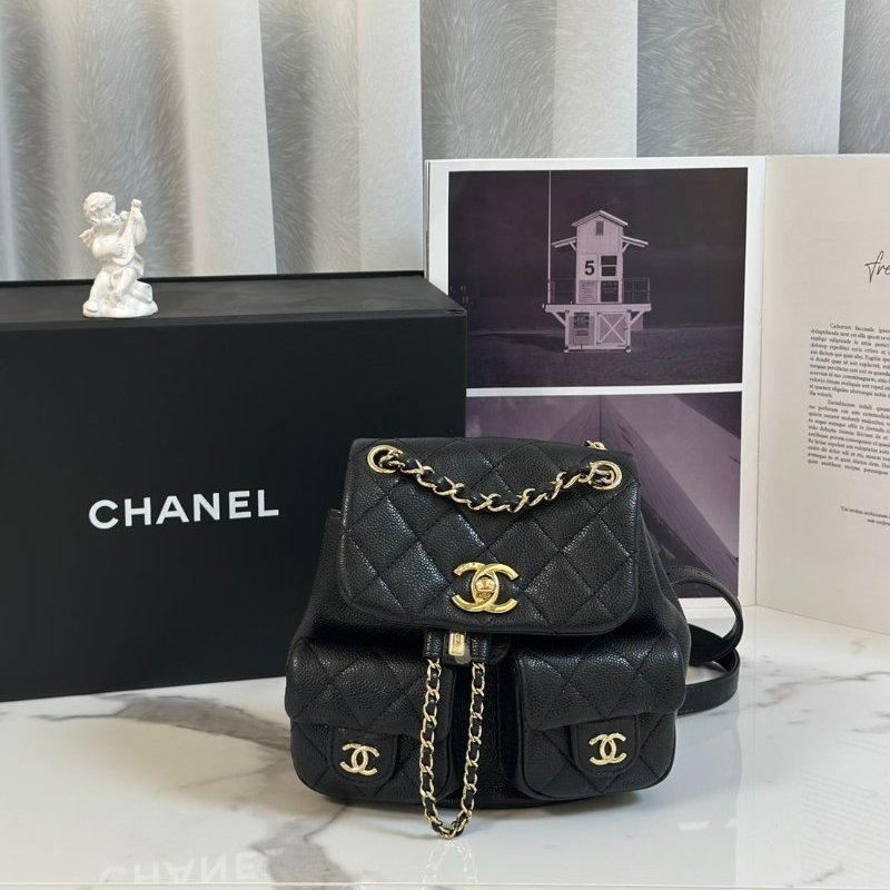 CHANEL Duma青蛙後背包 - 小號黑金-0