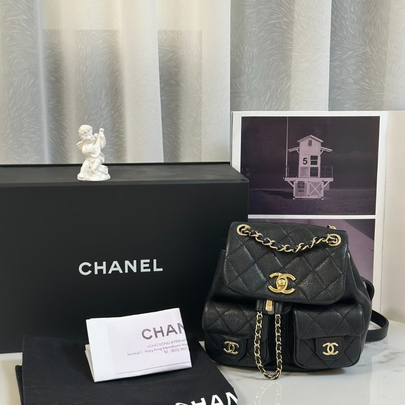 CHANEL Duma青蛙後背包 - 小號黑金-8