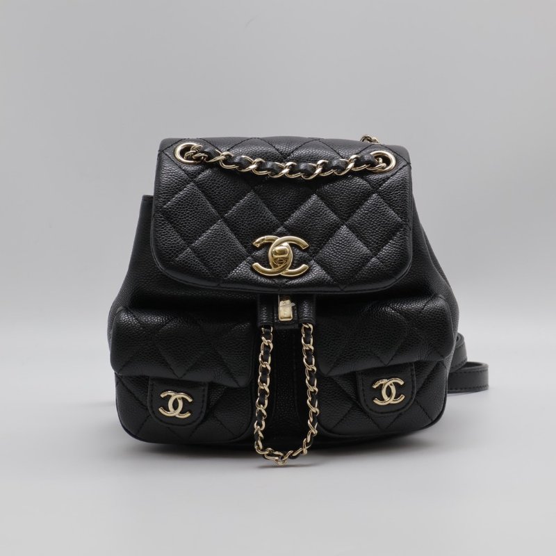 CHANEL Duma青蛙後背包 - 小號黑金-0