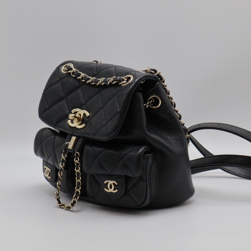 CHANEL Duma青蛙後背包 - 小號黑金-8