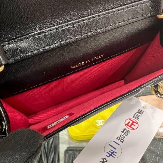 東區正精品㊣CHANEL 19 AP2522 近全新香奈兒黑色大菱格紋山羊皮銀扣金銀鍊小廢包斜背包 RZ569-3