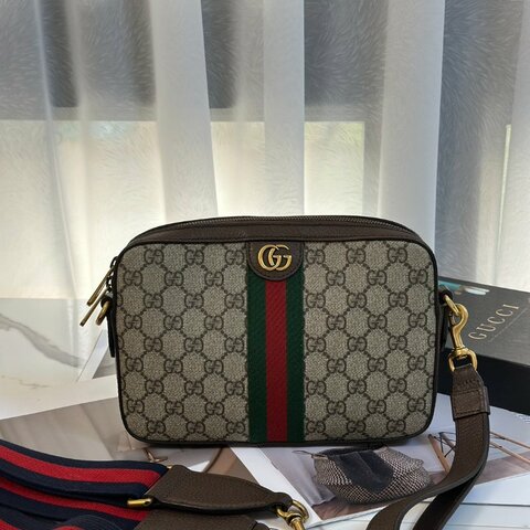 GUCCI Ophidia紅綠織帶老花相機包