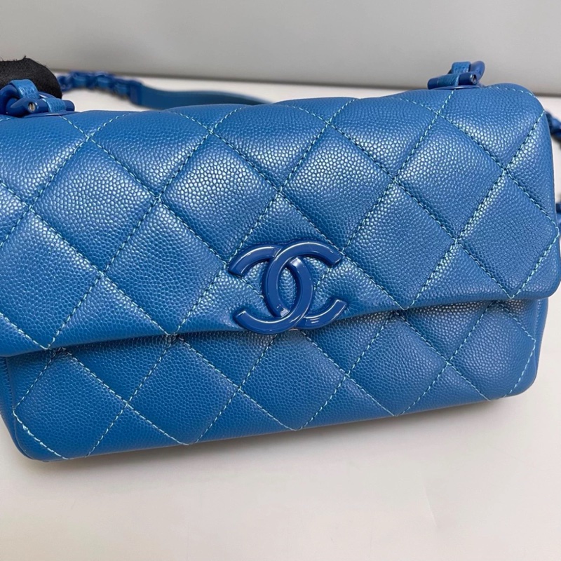 Chanel香奈兒CF藍色牛皮荔枝紋亞克力鏈條包-0