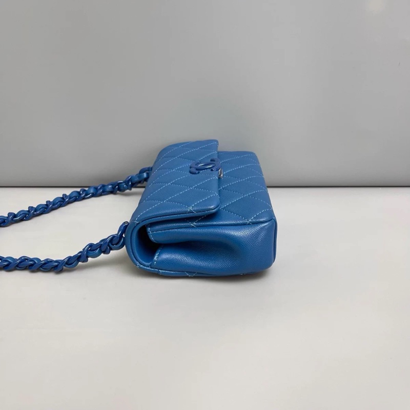 Chanel香奈兒CF藍色牛皮荔枝紋亞克力鏈條包-5