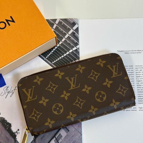 LOUIS VUITTON 經典老花拉鍊長夾 - 棕