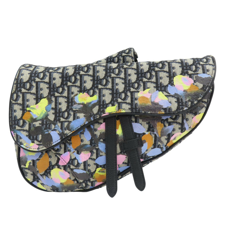 藍色 緹花帆布 塗鴉 Alex Foxton Saddle 馬鞍 肩背包【Dior 迪奧】-0