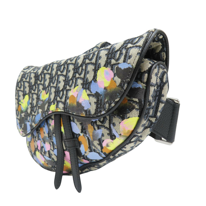 藍色 緹花帆布 塗鴉 Alex Foxton Saddle 馬鞍 肩背包【Dior 迪奧】-1