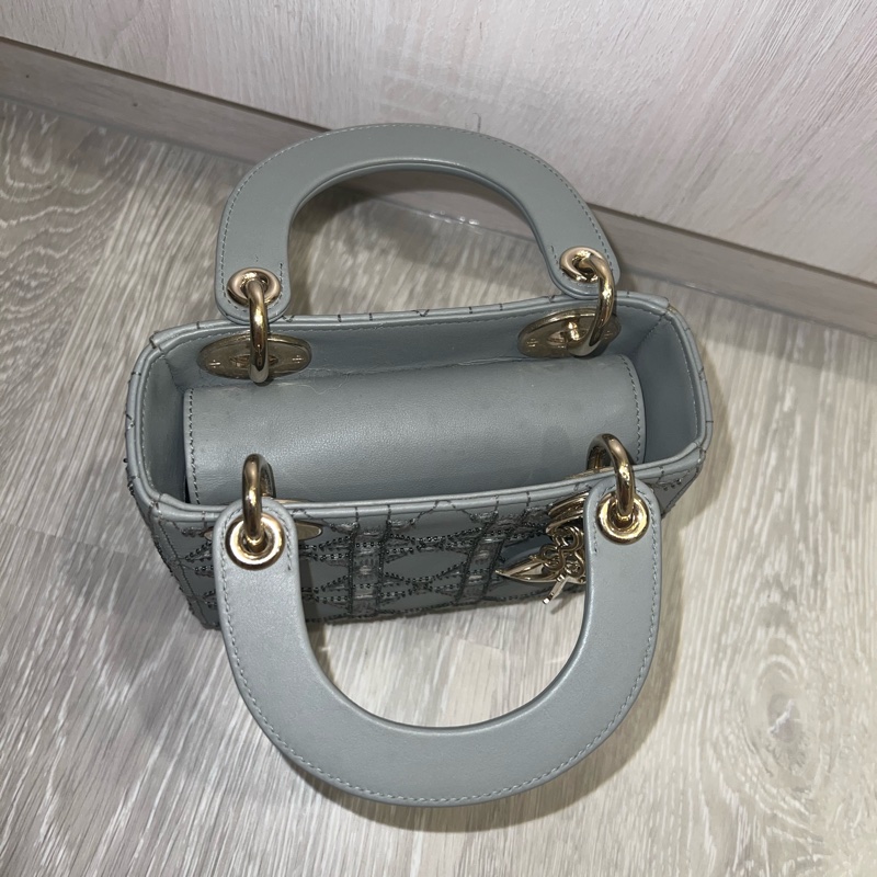 Dior 迪奧三格灰色釘珠金扣戴妃包 Lady Dior-2