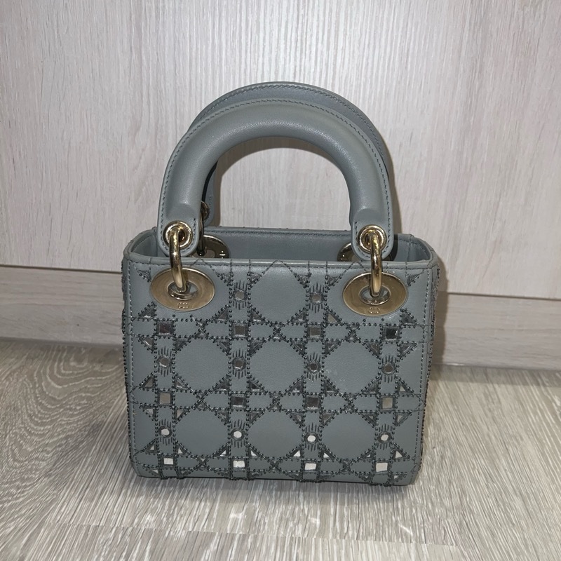 Dior 迪奧三格灰色釘珠金扣戴妃包 Lady Dior-6