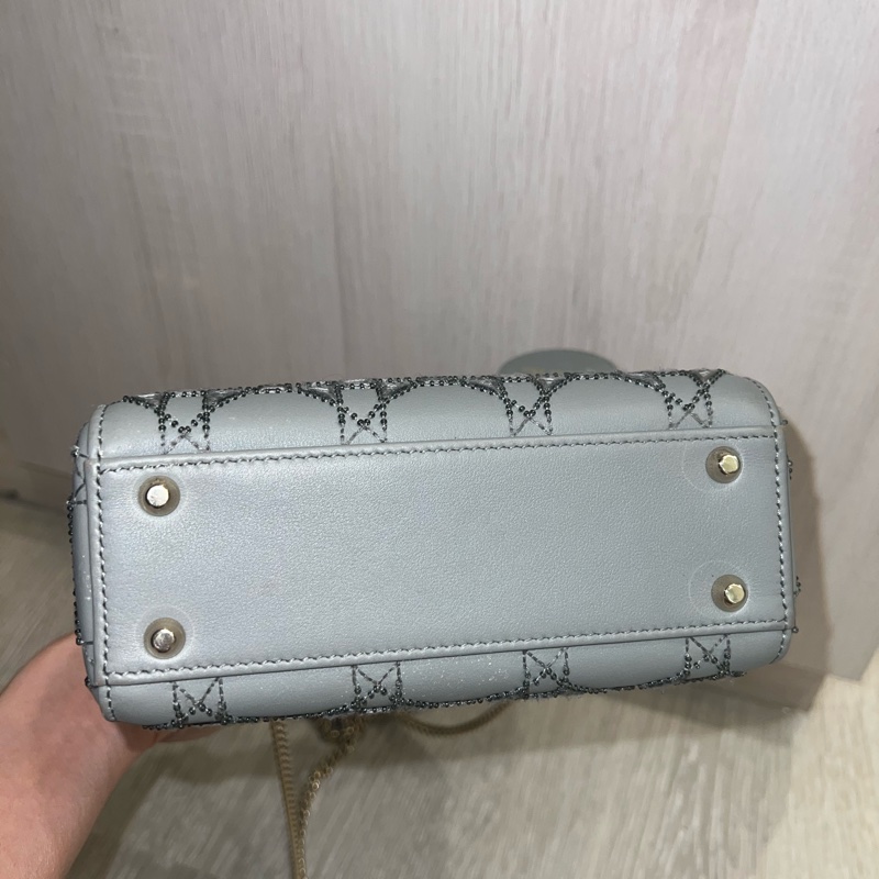 Dior 迪奧三格灰色釘珠金扣戴妃包 Lady Dior-7
